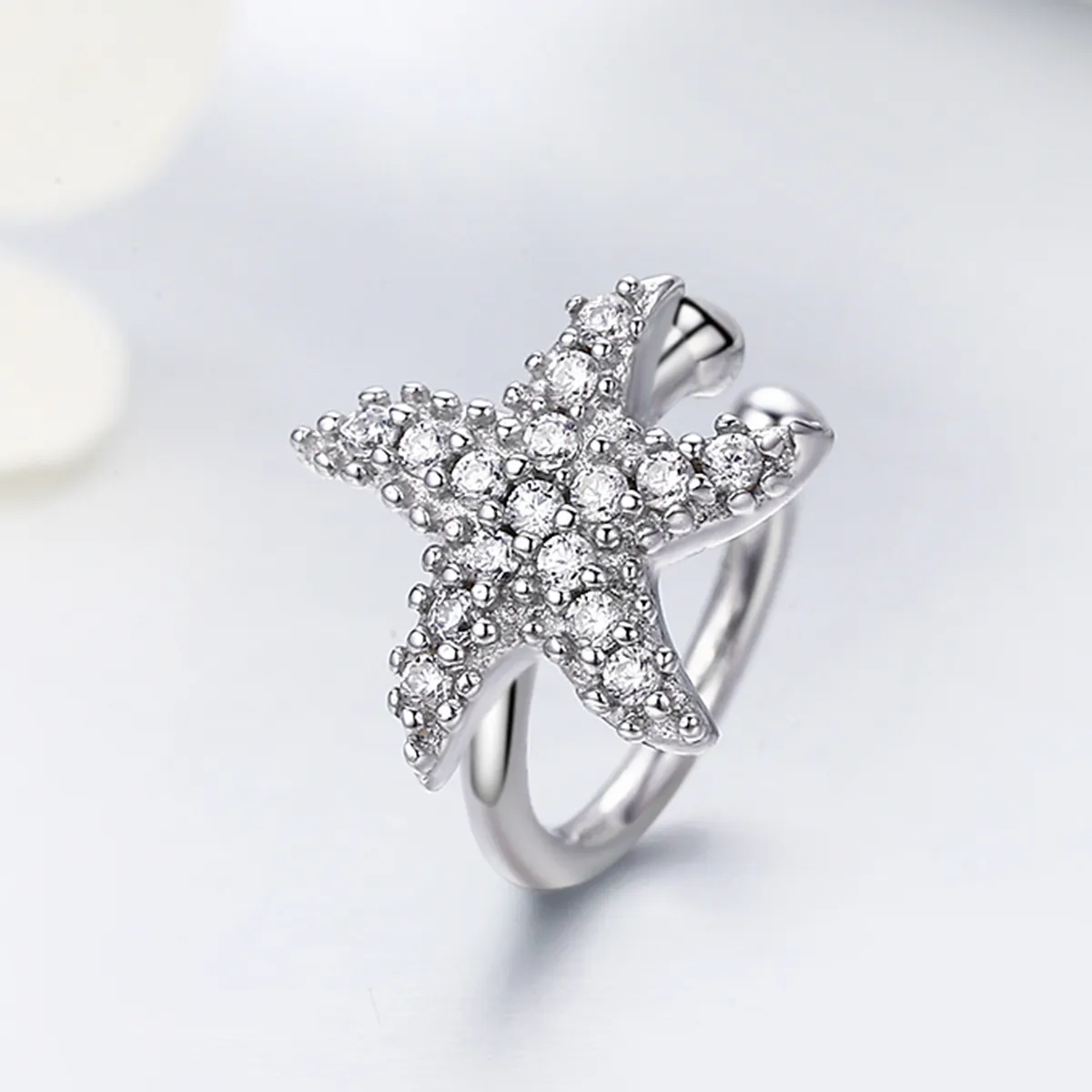 pandora style silver romantic starfish single hoop earring sce082