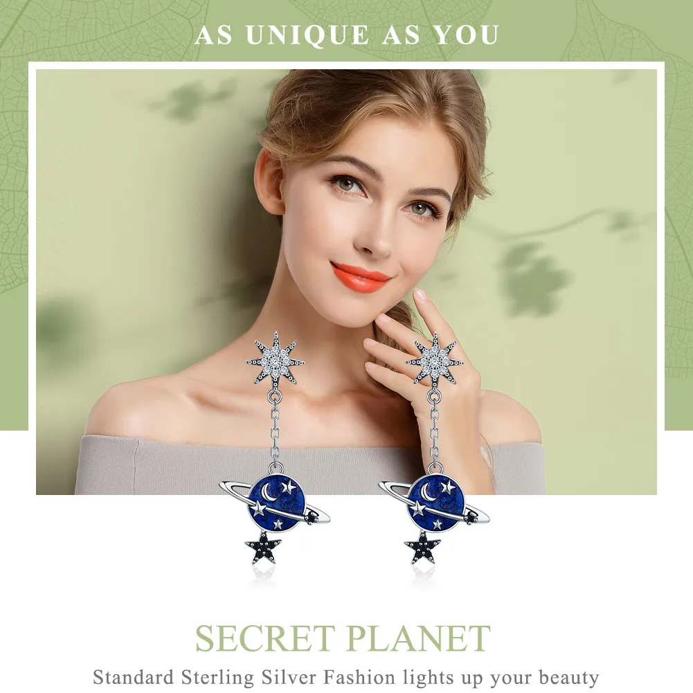Pandora Style Silver Secret Planet Hanging Earrings - SCE348