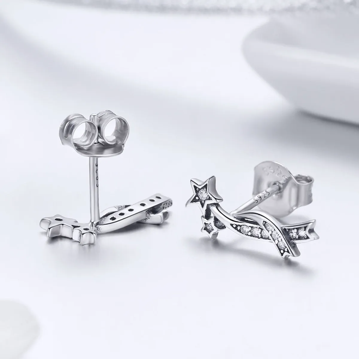 Pandora Style Silver Shining Meteor Stud Earrings - SCE442