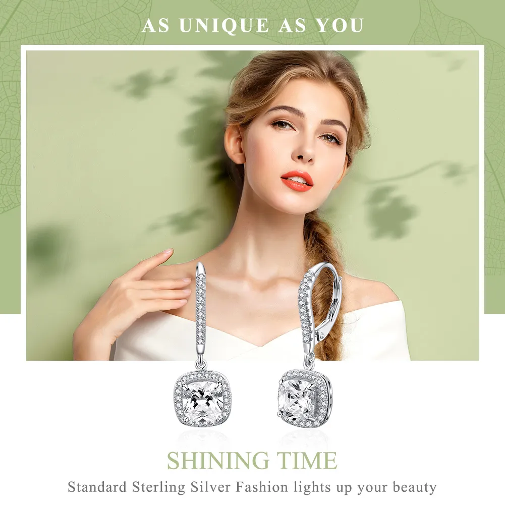 Pandora Style Silver Shining Time Hanging Earrings - SCE520