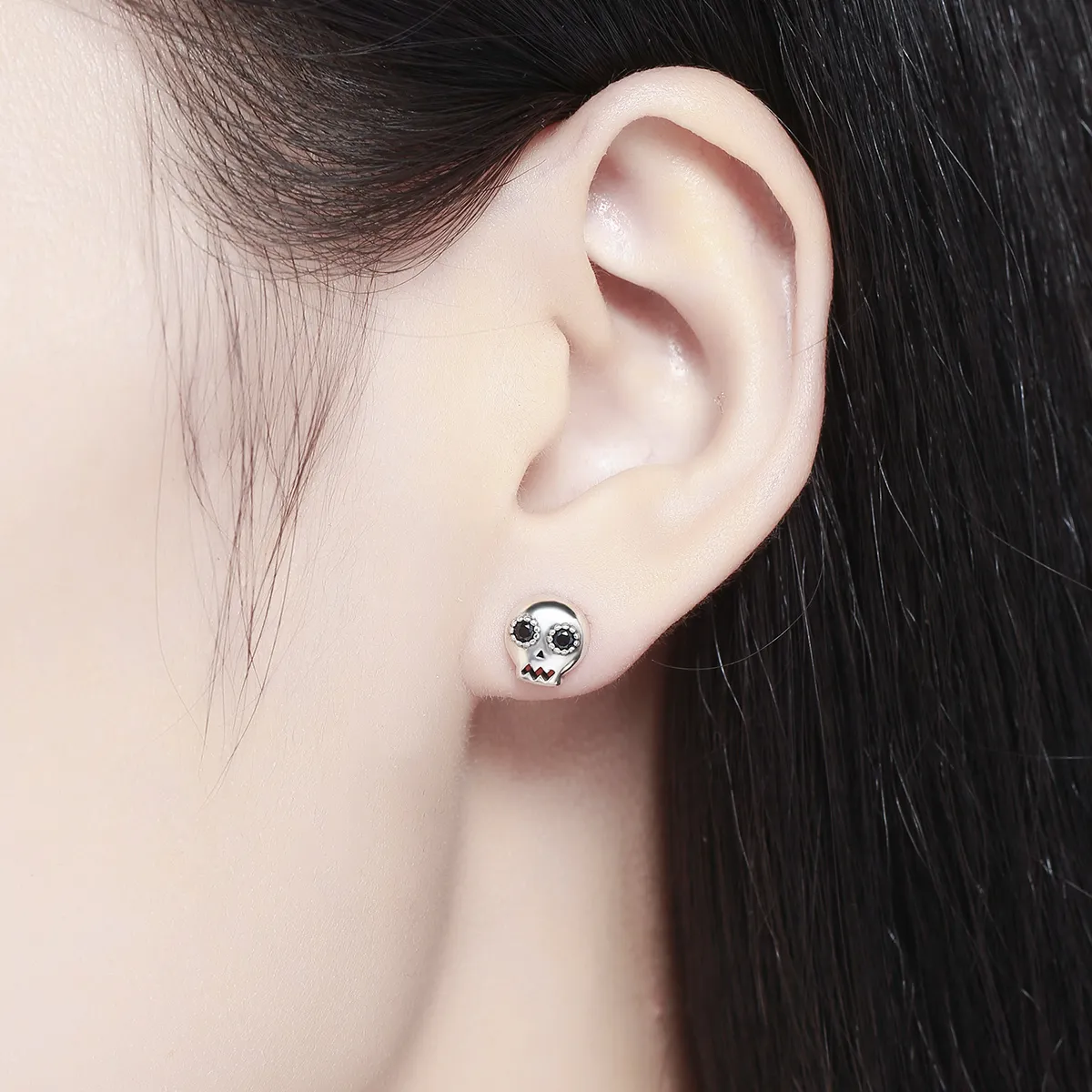 Pandora Style Silver Skull Stud Earrings - SCE064