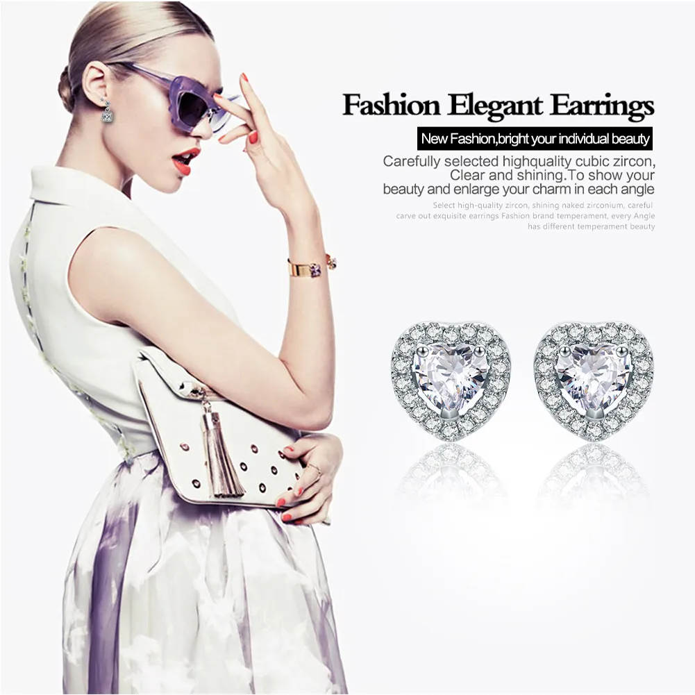 Pandora Style Silver Sparkle Hearts Stud Earrings - SCE059