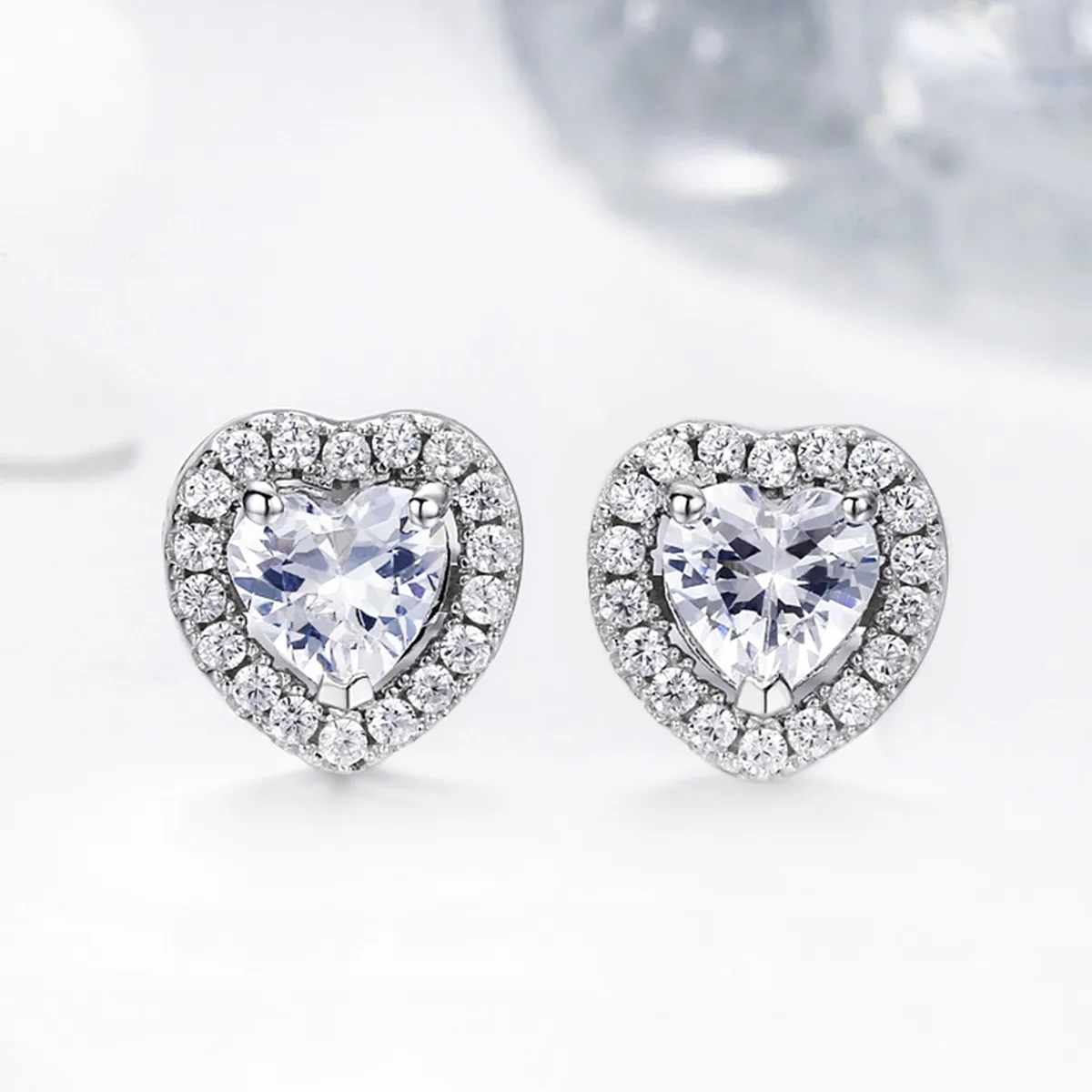Pandora Style Silver Sparkle Hearts Stud Earrings - SCE059