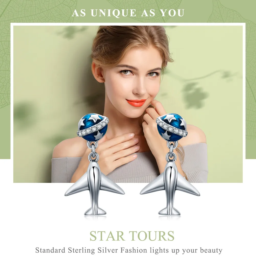 Pandora Style Silver Star Tours Hanging Earrings - SCE331