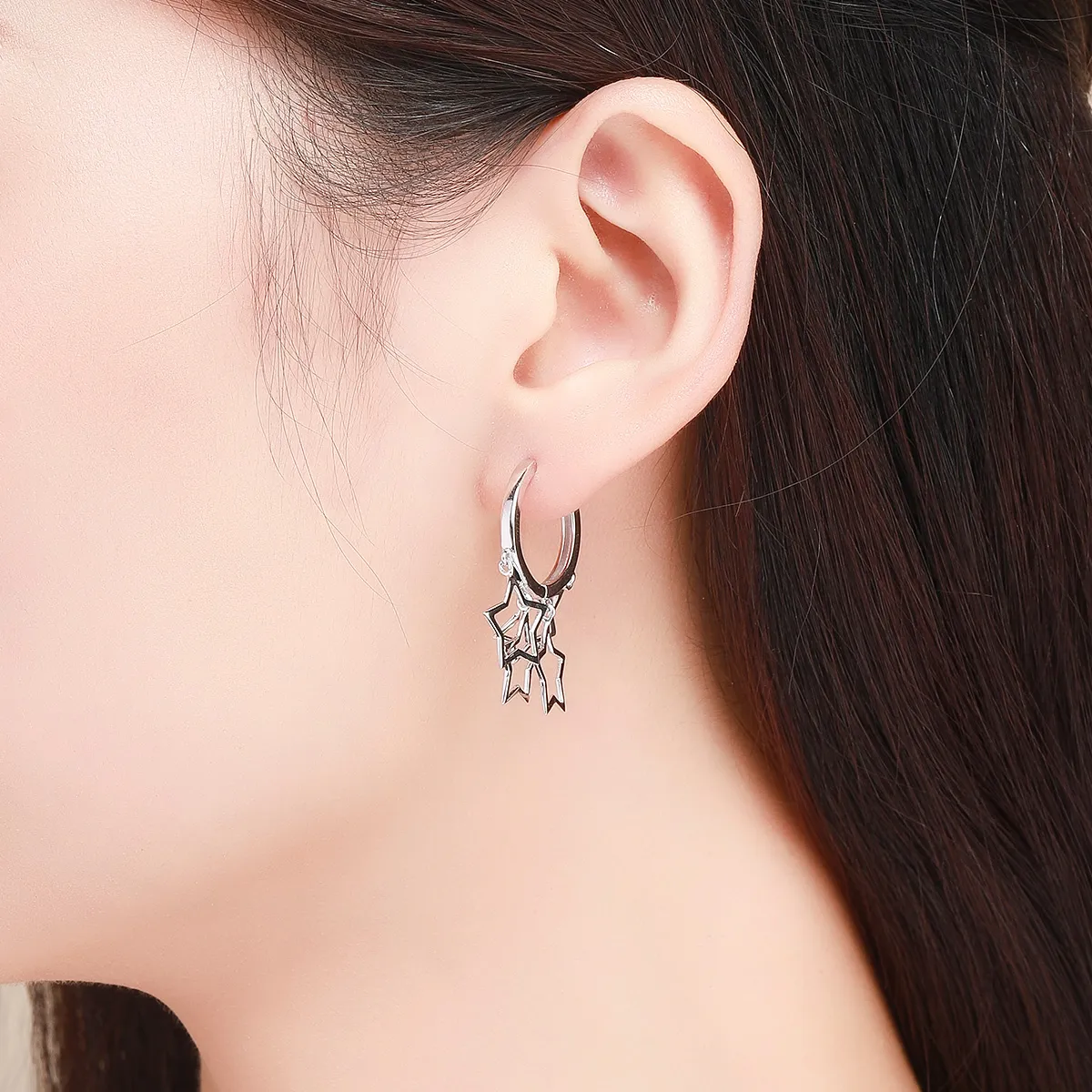 Pandora Style Silver Starlit Sky Hoop Earrings - SCE481