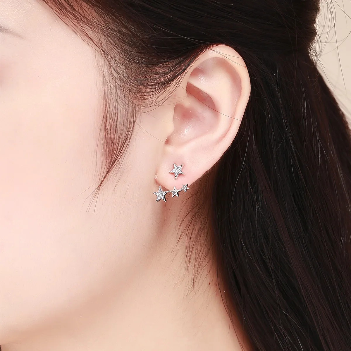Pandora Style Silver Stars Stud Earrings - SCE448