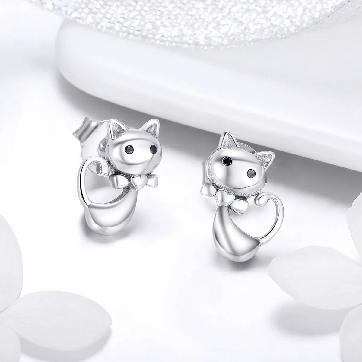 Pandora Style Silver Sticky Cat Stud Earrings - SCE450