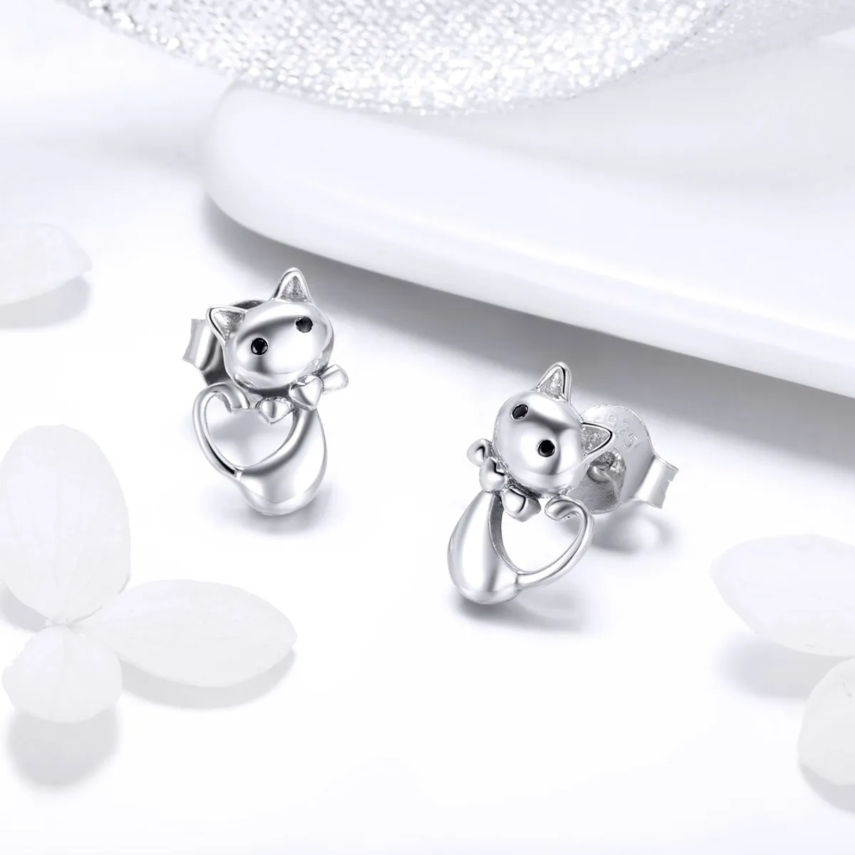 Pandora Style Silver Sticky Cat Stud Earrings - SCE450