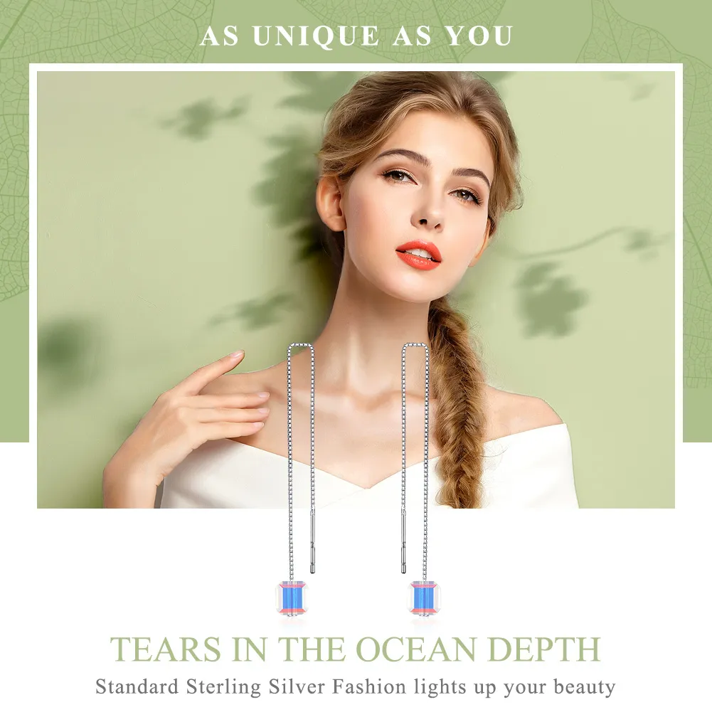 Pandora Style Silver Tears In The Ocean Depth Hanging Earrings - SCE501