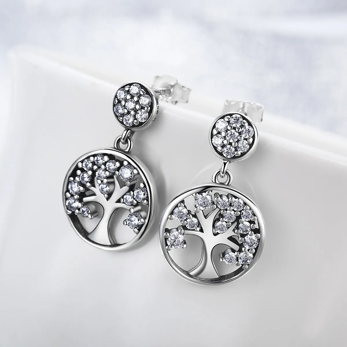 Pandora Style Silver Tree of Life Hanging Earrings - SCE067