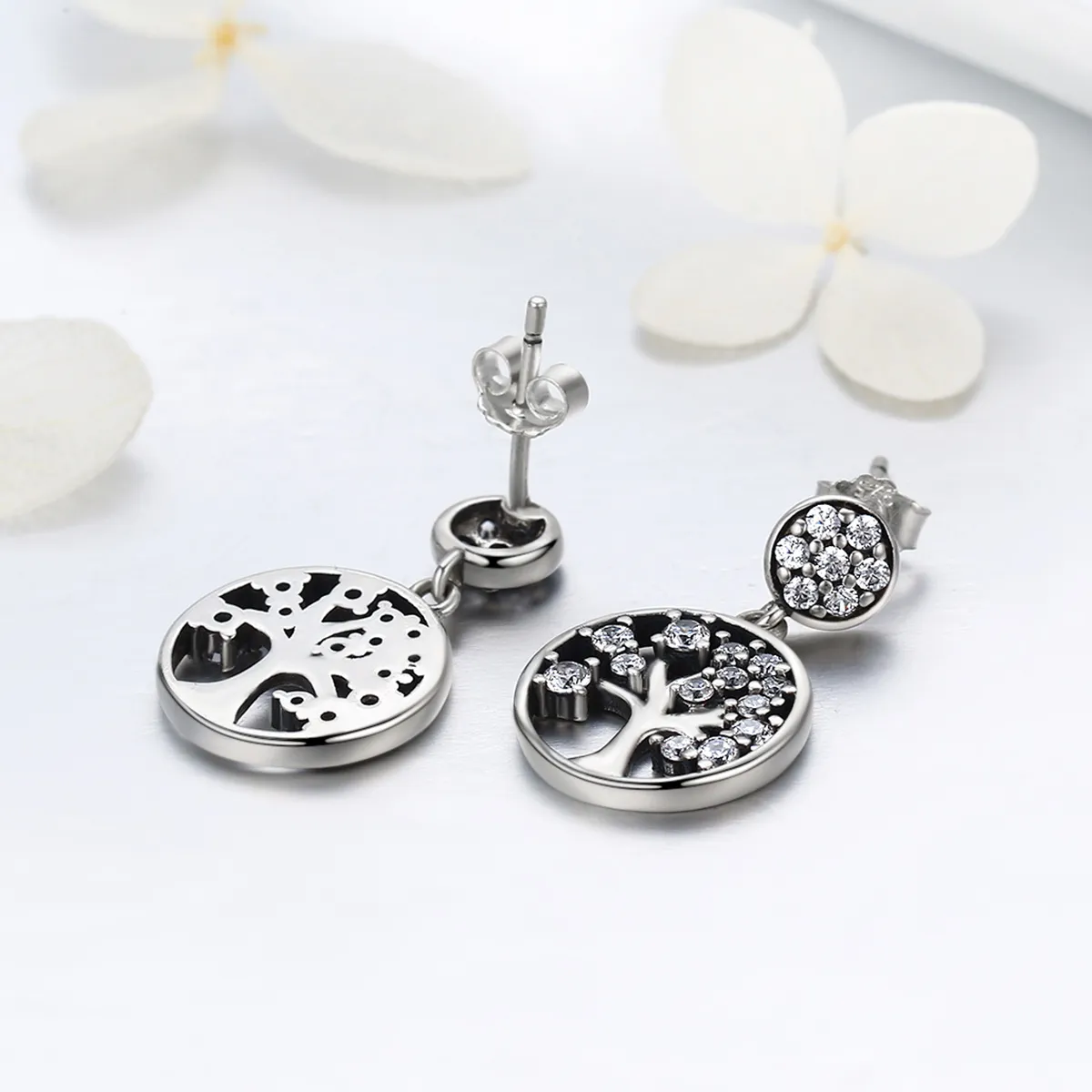 Pandora Style Silver Tree of Life Hanging Earrings - SCE067