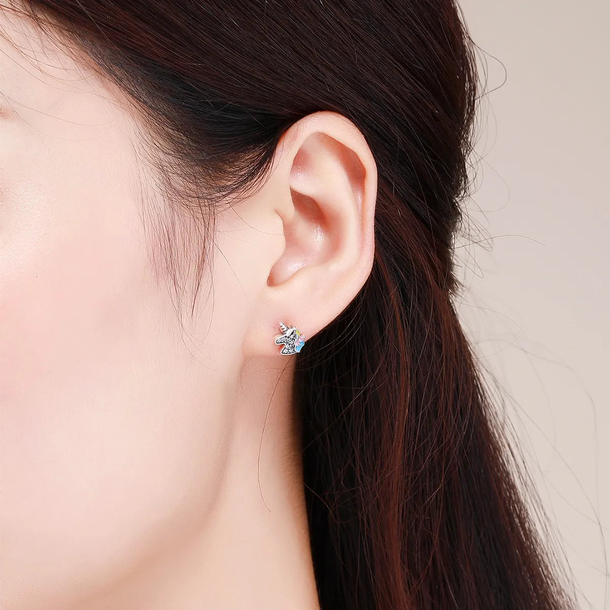 Pandora Style Silver Unicorn Memory Stud Earrings - SCE426