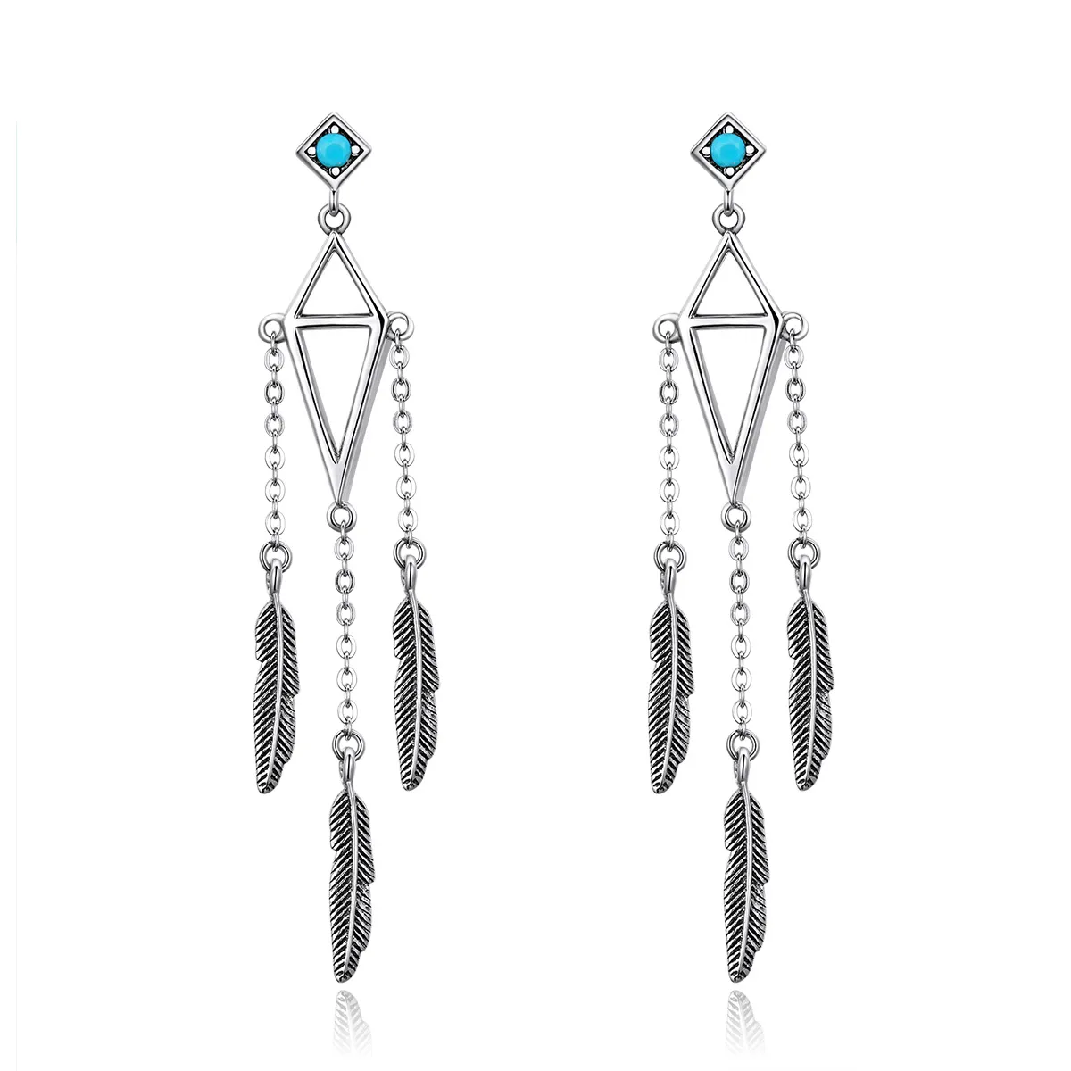 Pandora Style Silver Wind Chimes of Feather Hanging Earrings - SCE529
