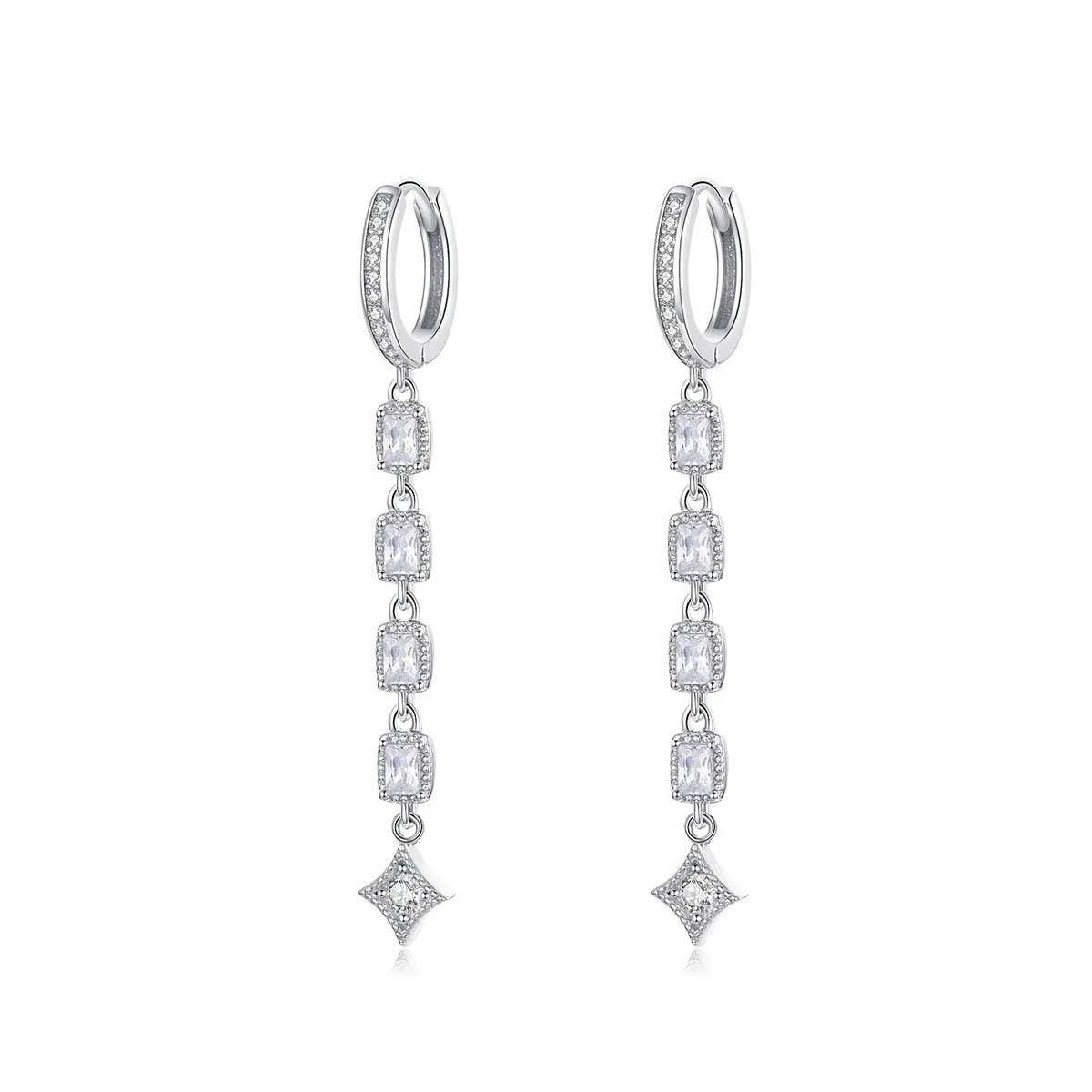 Pandora Style Silver Ziron Love Hanging Earrings - SCE583