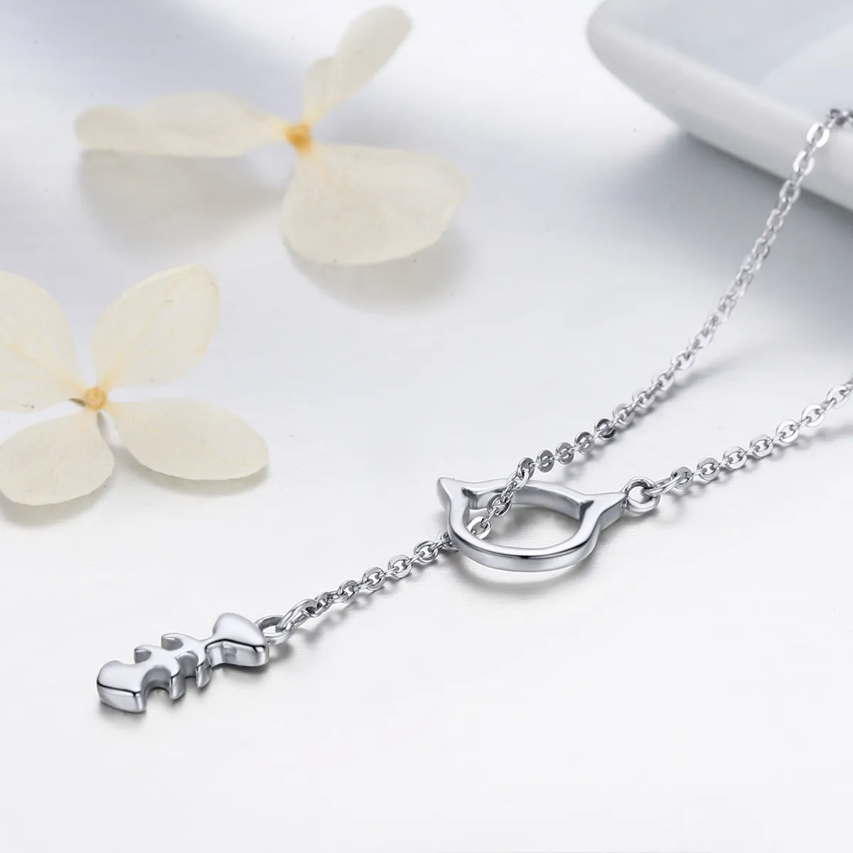 Pandora Style Silver Cat Story Necklace - SCN111