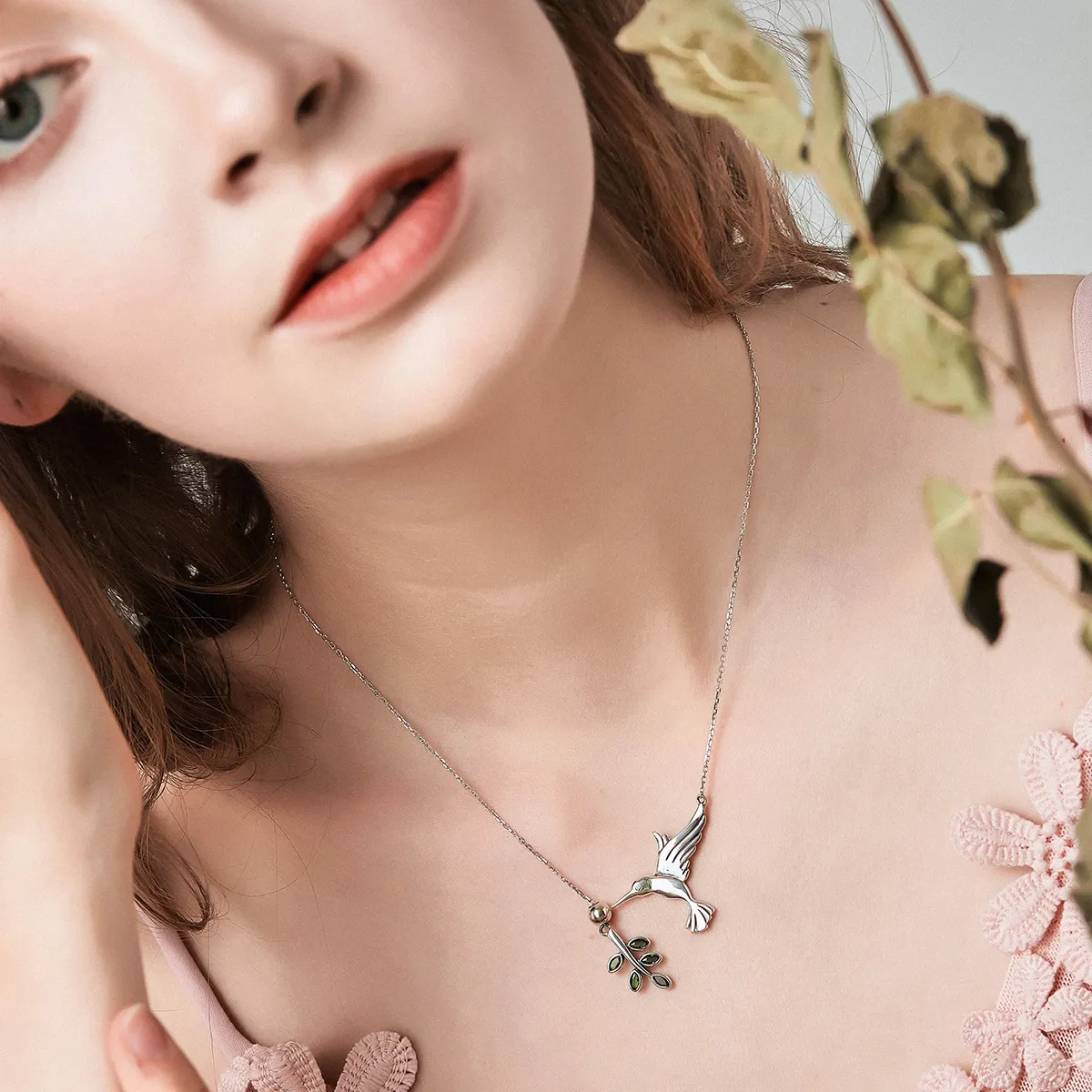 Pandora Style Silver Greetings From Hummingbirds Necklace - SCN217