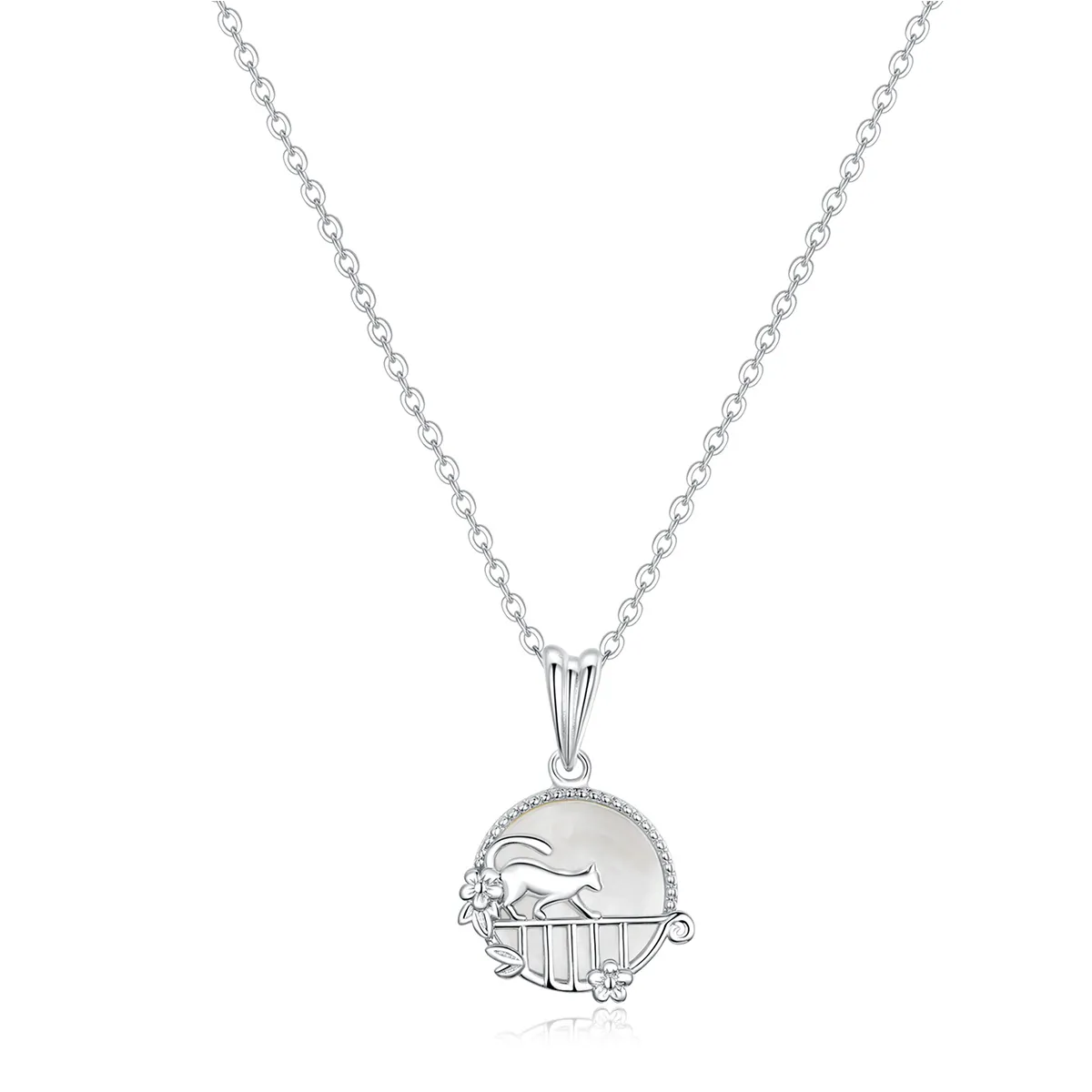 pandora style silver kitty in the night necklace scn334