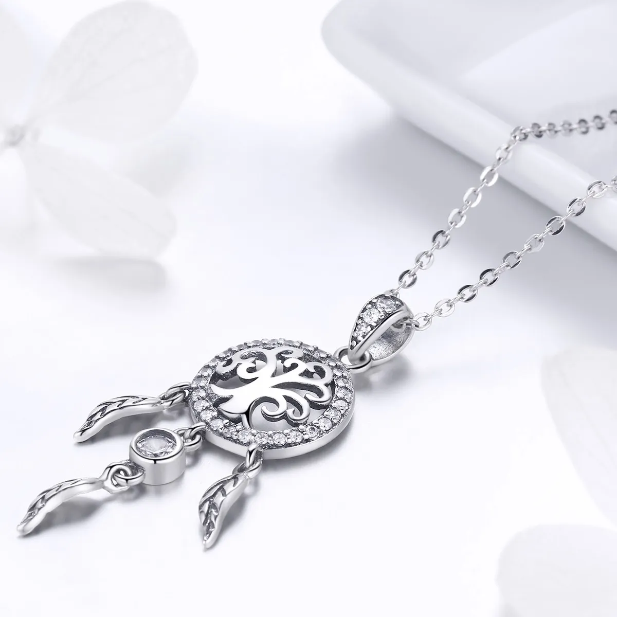 Pandora Style Silver Life Tree Dreamcatcher Necklace - SCN298