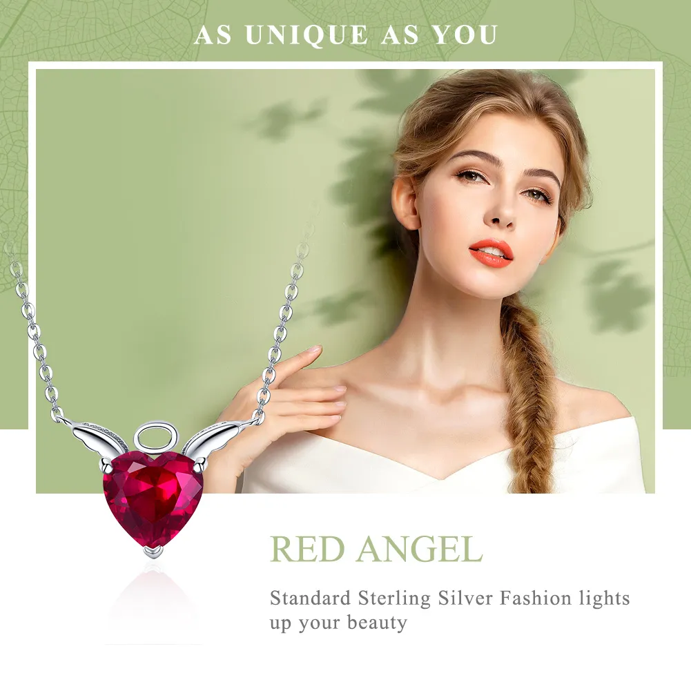 Pandora Style Silver Red Angel Heart Necklace - SCN285