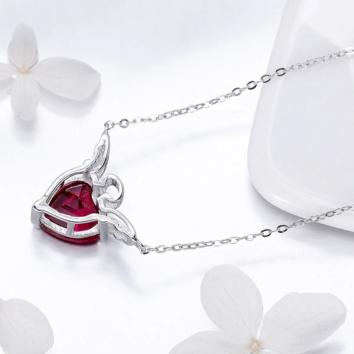 Pandora Style Silver Red Angel Heart Necklace - SCN285