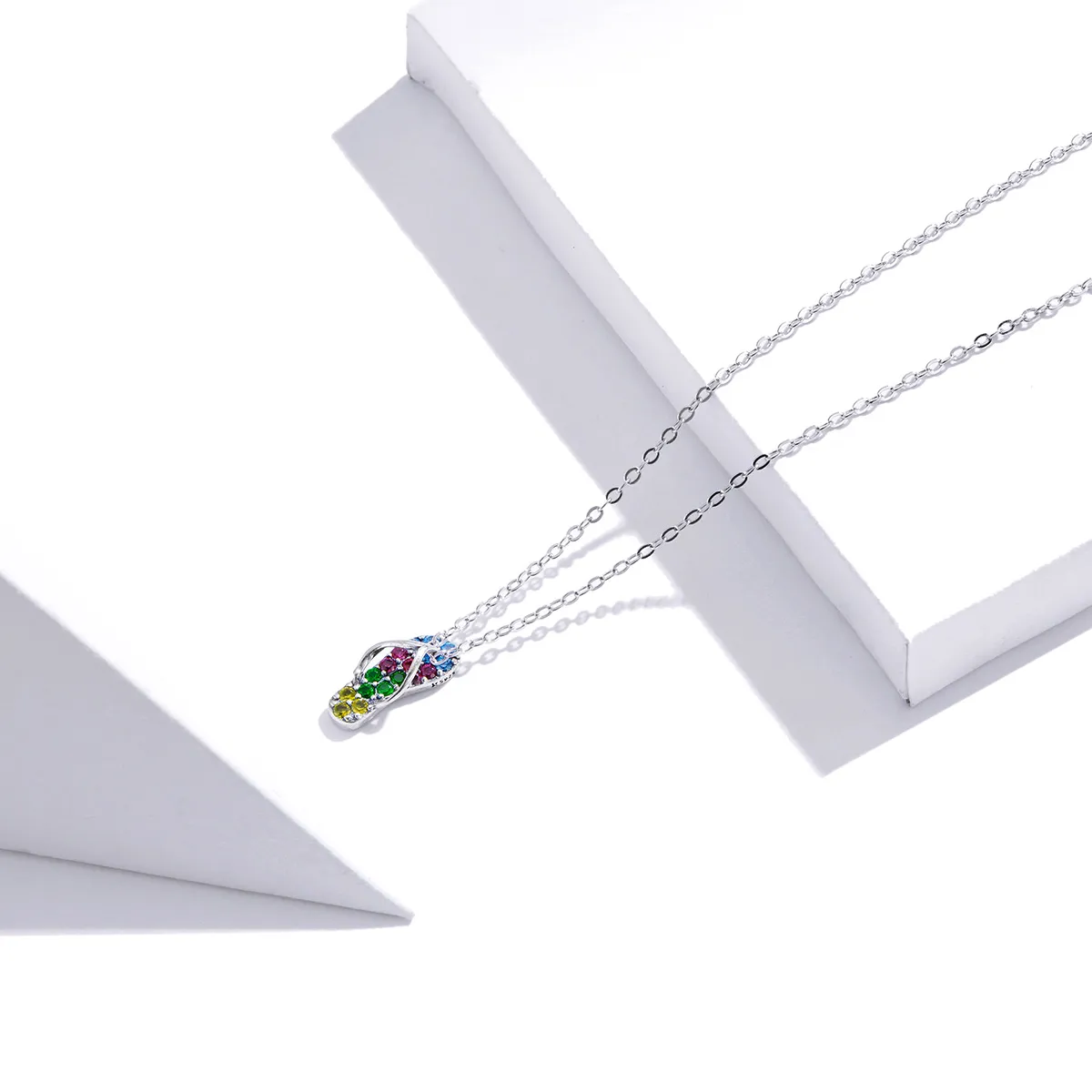Pandora Style Silver Shiny Flip Flops Necklace - SCN408