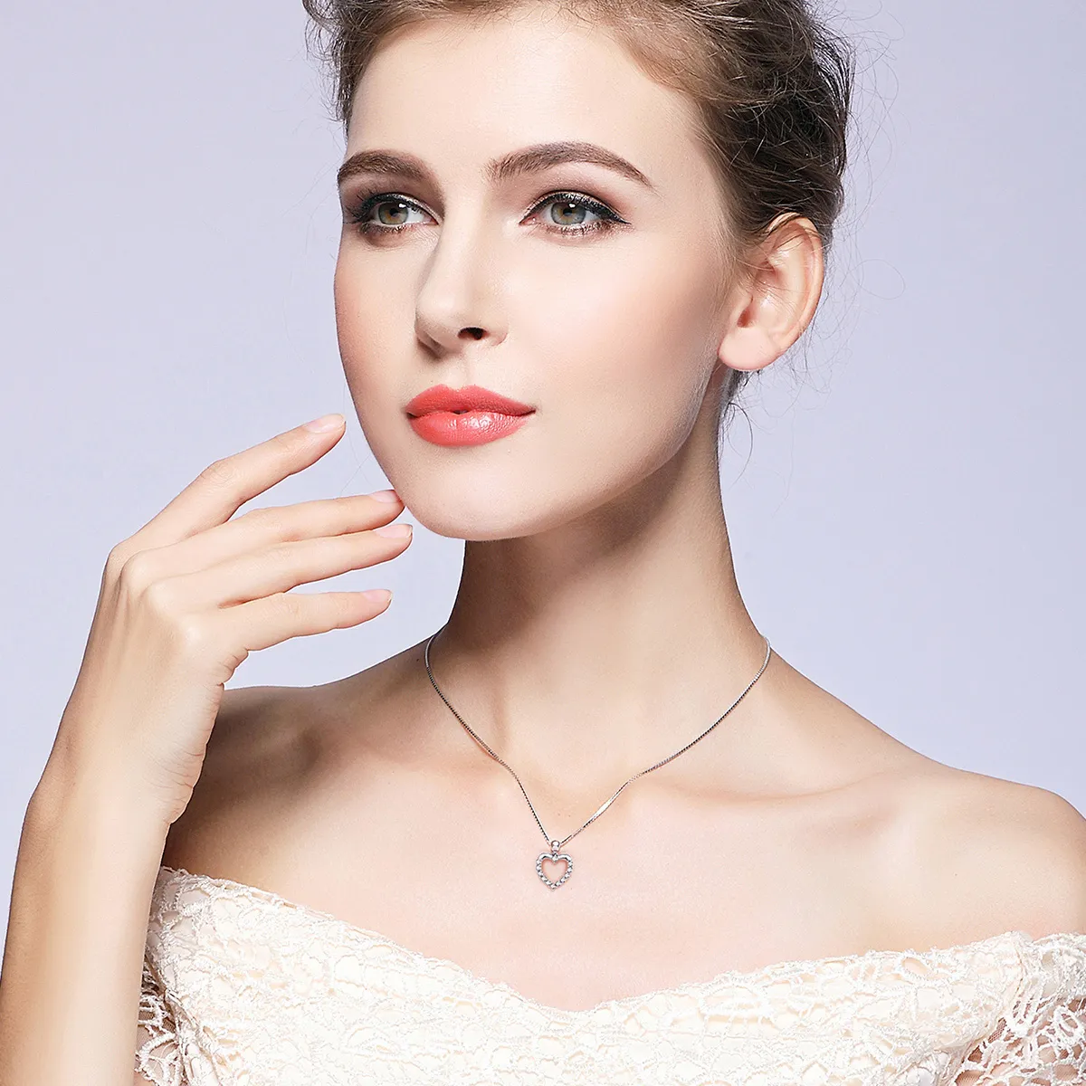 Pandora Style Silver Sparkle Heart Necklace - SCN025