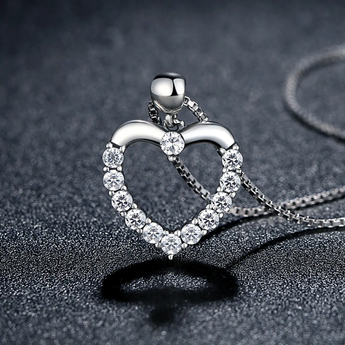 Pandora Style Silver Sparkle Heart Necklace - SCN025