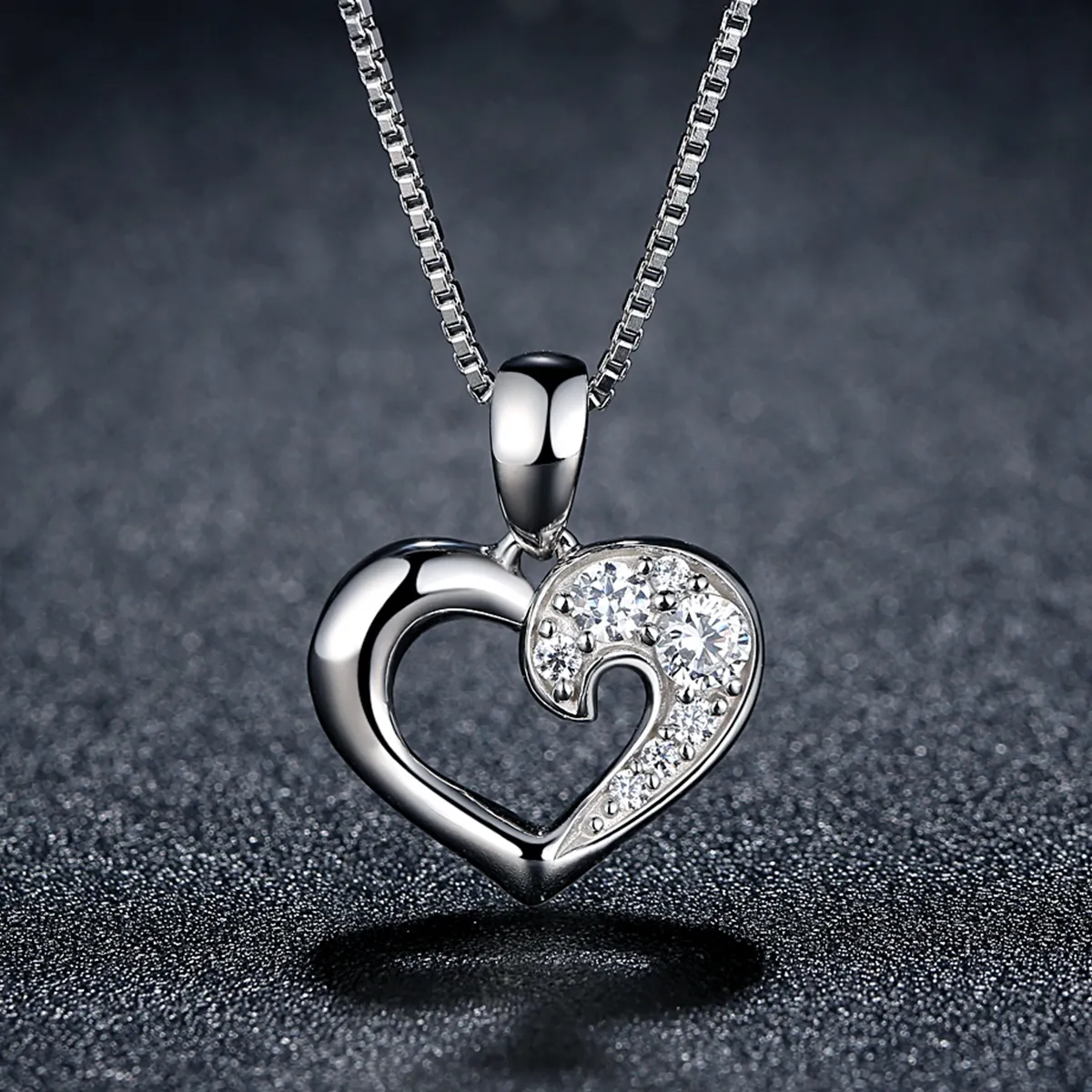 Pandora Style Silver Sparkle Heart Necklace - SCN028
