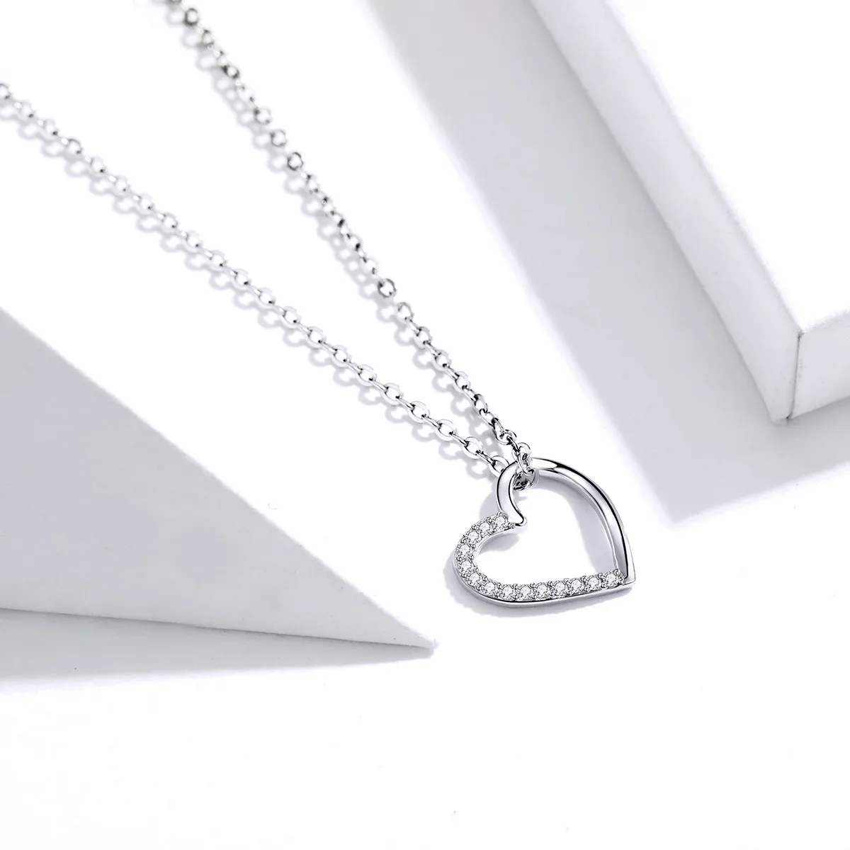 Pandora Style Silver Sparkle Heart Necklace - SCN347