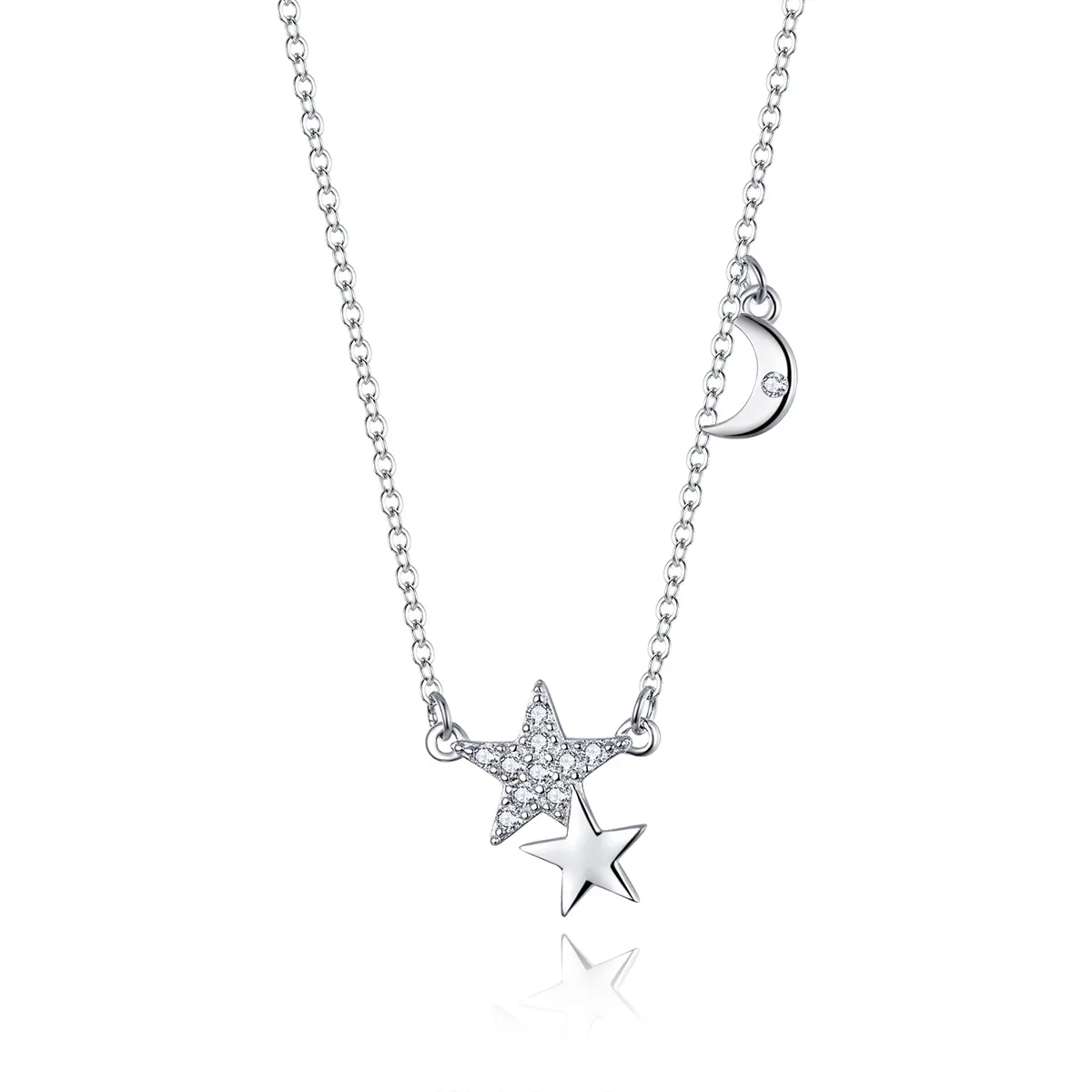 Pandora Style Silver Stars and Moon Story Necklace - SCN404