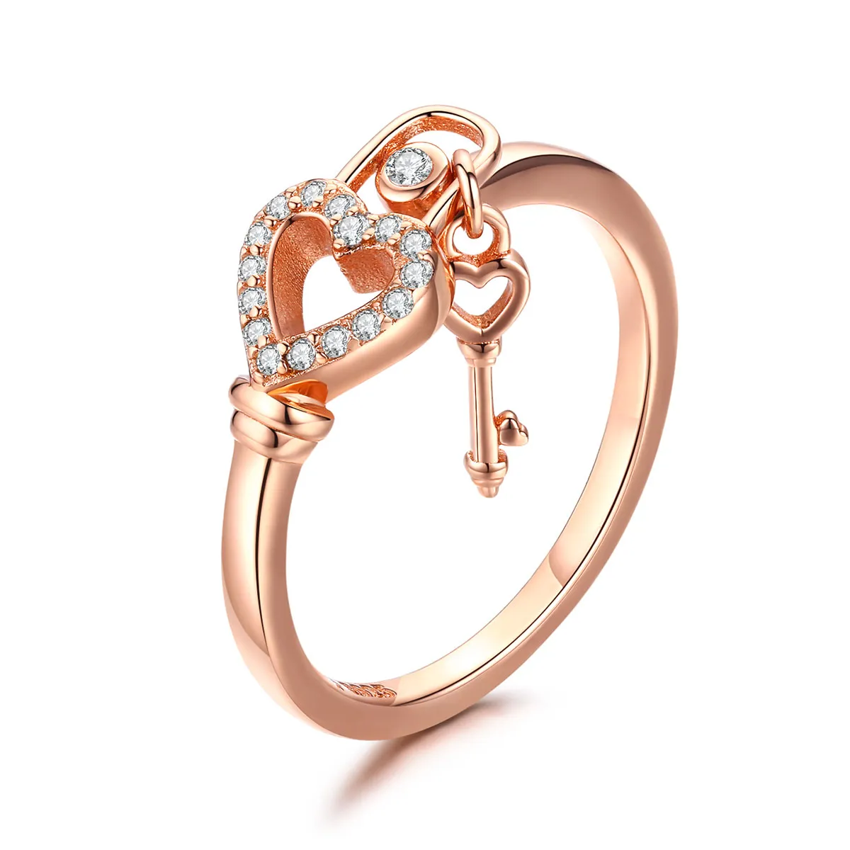 pandora style rose gold heartslock ring scr501