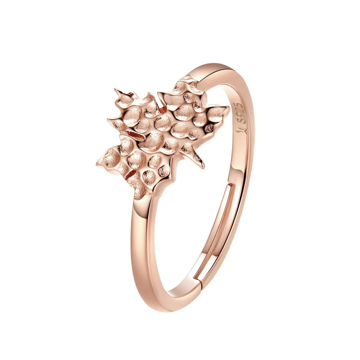 pandora style rose gold maple leaves ring scr481