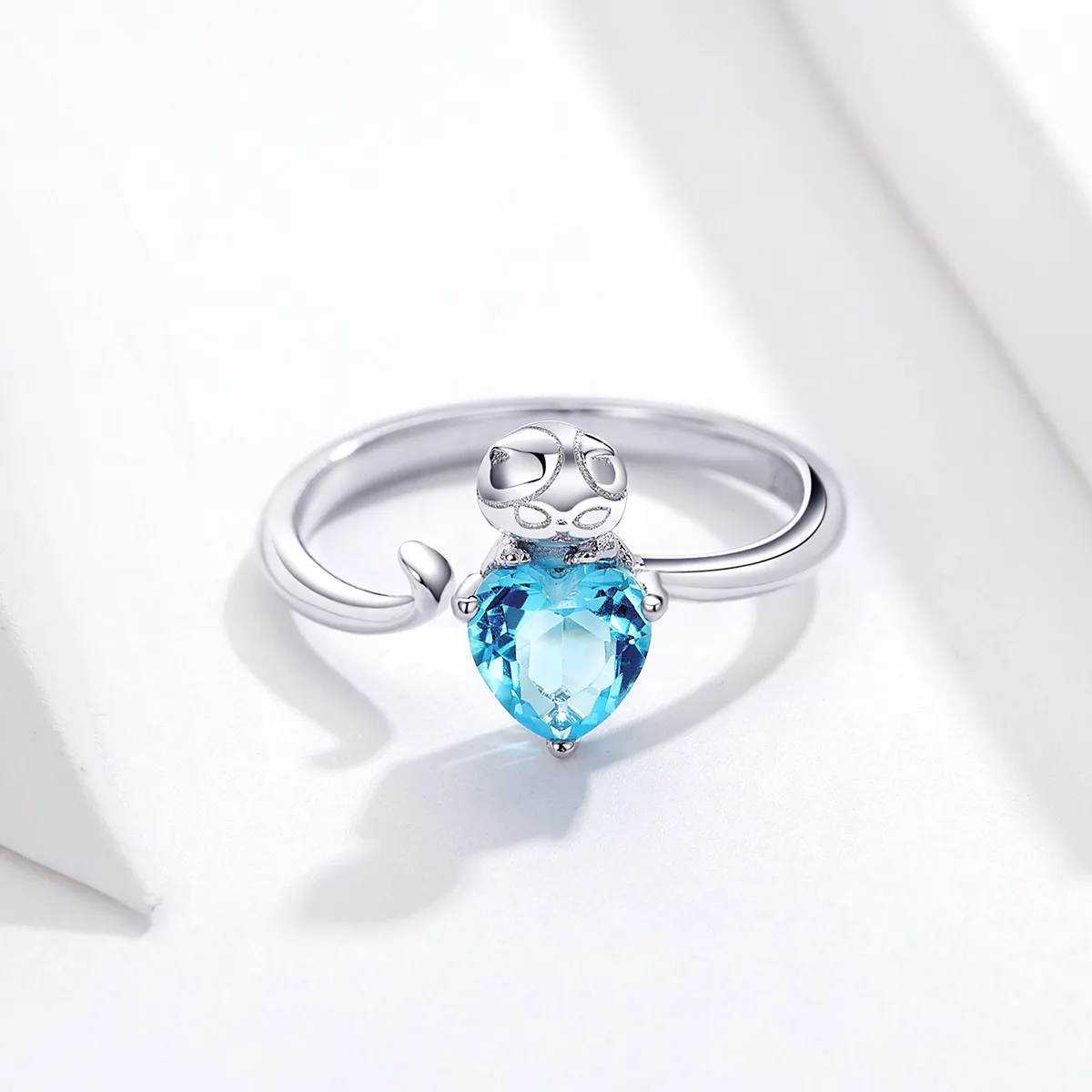 Pandora Style Silver Blue Kitty Ring - SCR533