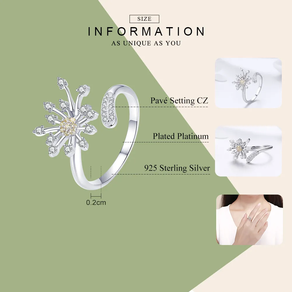 Pandora Style Silver Dandelion Love Ring - SCR471