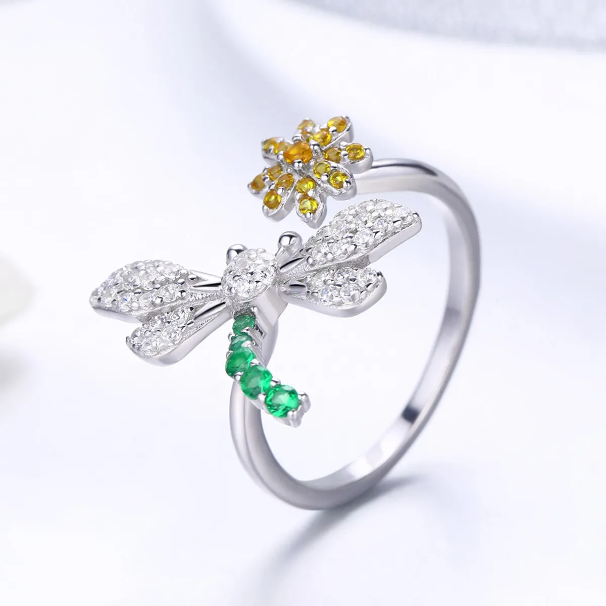 Pandora Style Silver Dragonfly & Daisy Ring - SCR426