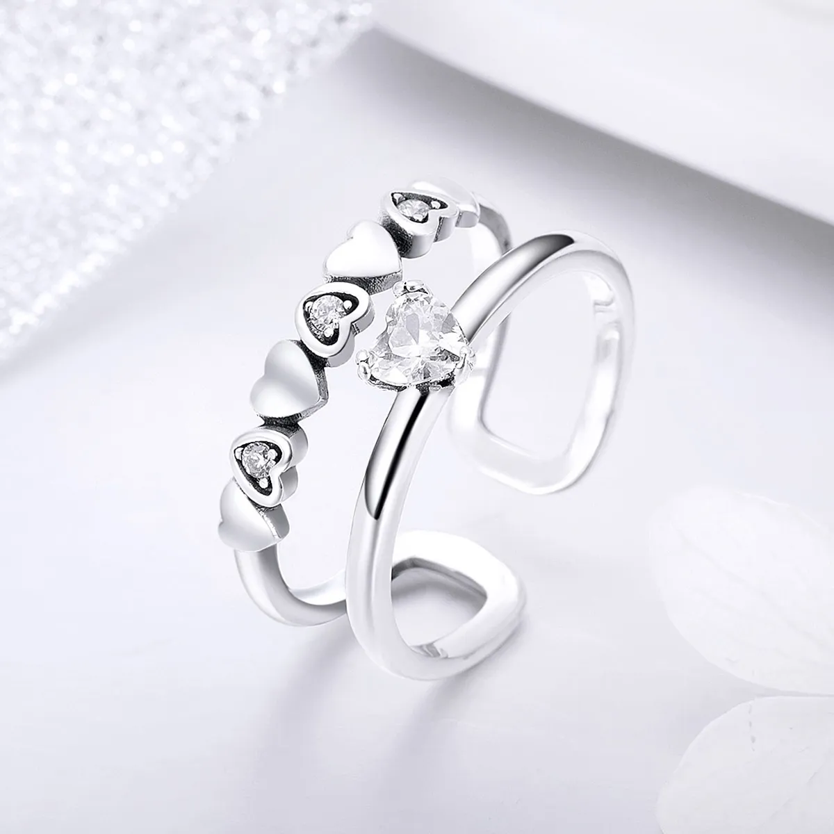 Pandora Style Silver Exquisite Heart Ring - SCR429