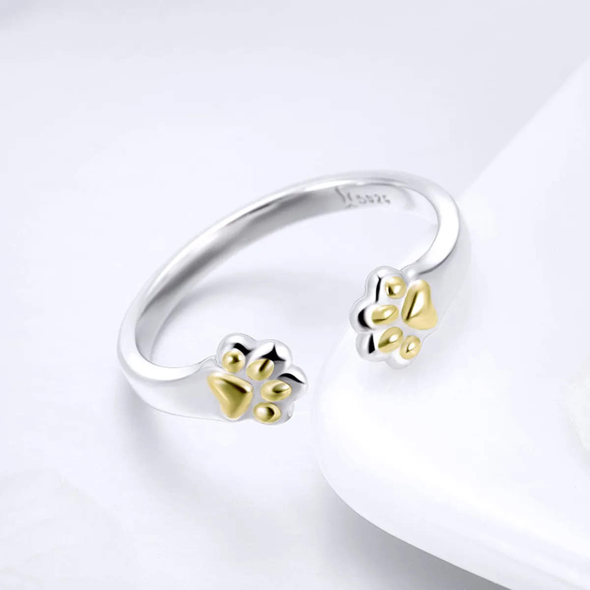 Pandora Style Silver & Gold-Plated Cat Paw Ring - SCR430