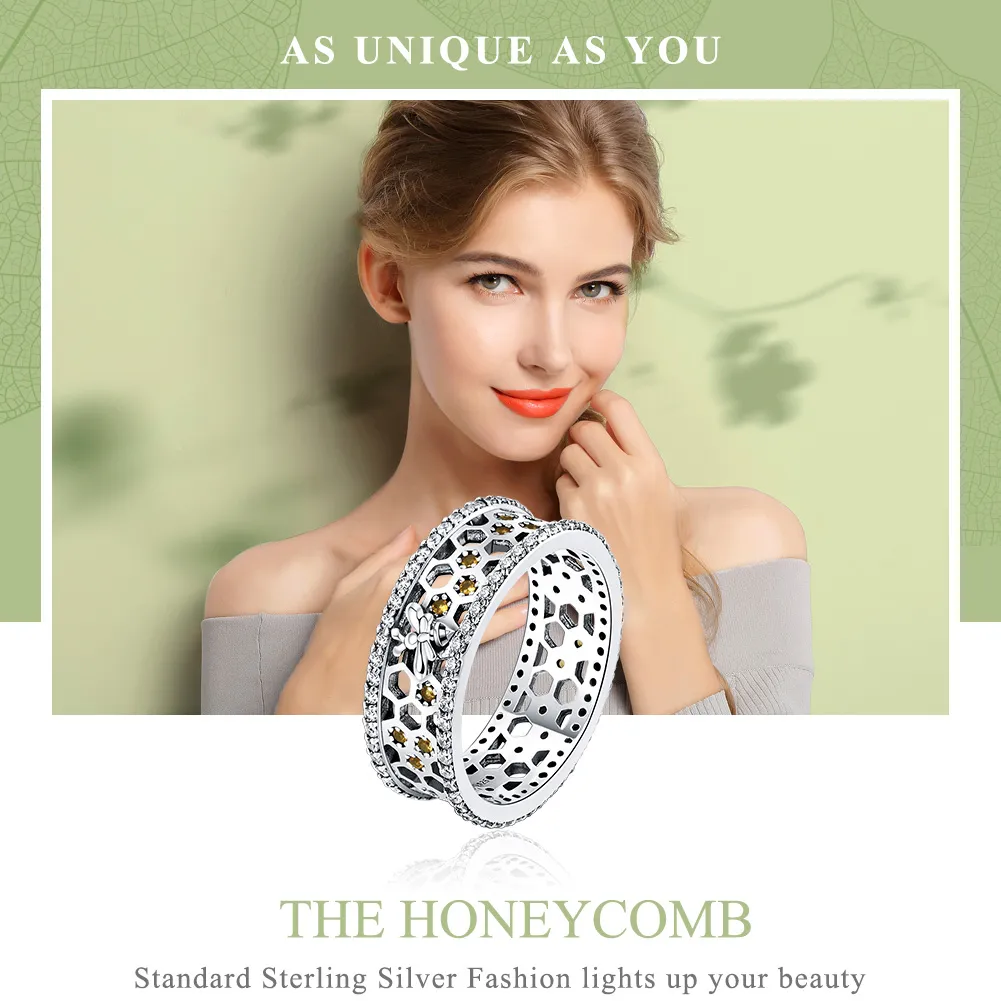 Pandora Style Silver Honeycomb Ring - SCR391