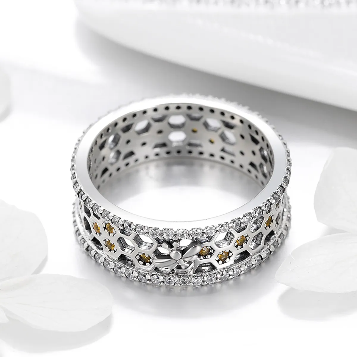 Pandora Style Silver Honeycomb Ring - SCR391