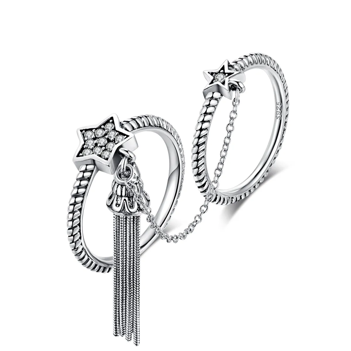 Pandora Style Silver Meteor Double Rings Ring - SCR085