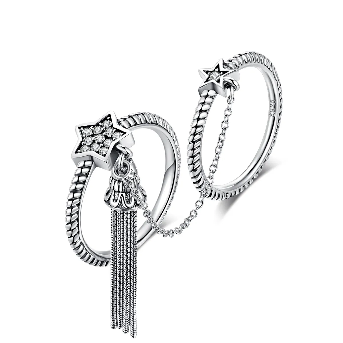 pandora style silver meteor double rings ring scr085