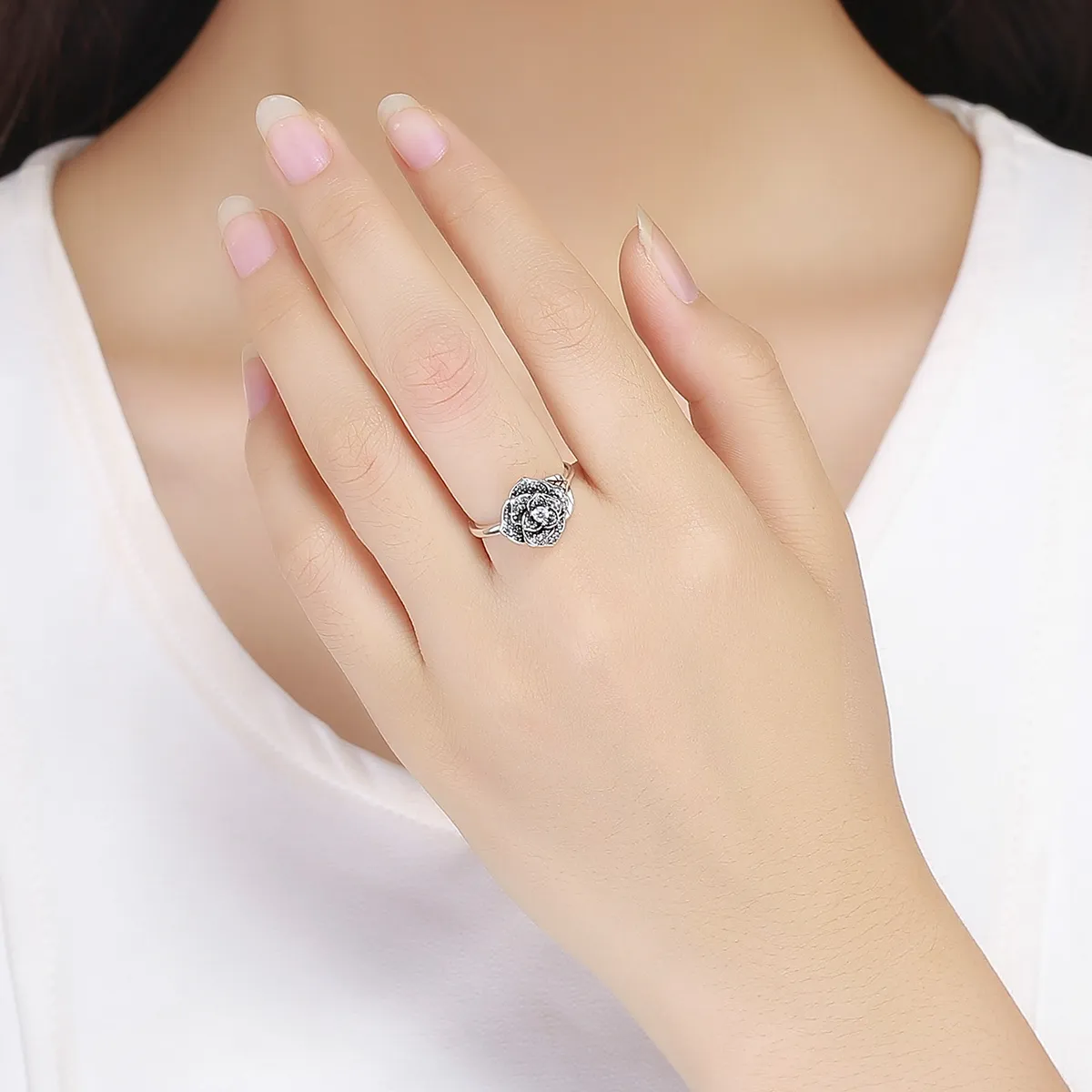 Pandora Style Silver Rose Love Ring - SCR382