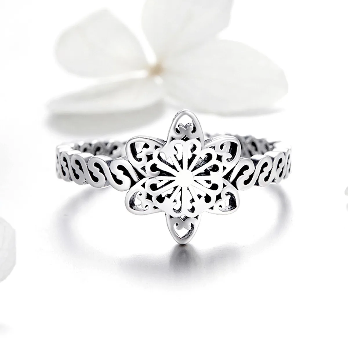 Pandora Style Silver Snowflake Ring - SCR482