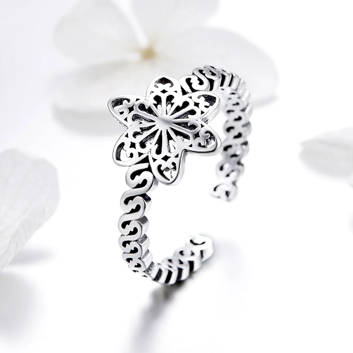 Pandora Style Silver Snowflake Ring - SCR482