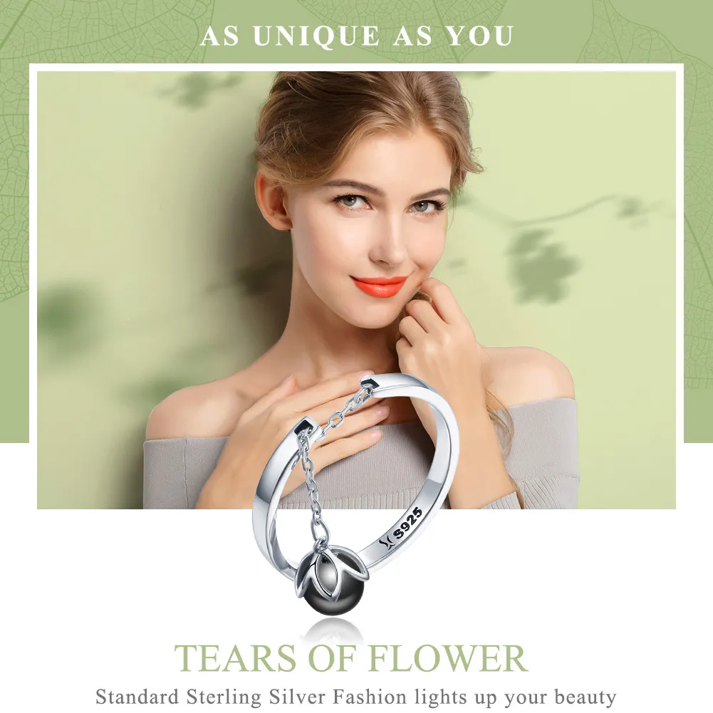 Pandora Style Silver Tears of Flowers Adjustable Ring - SCR314